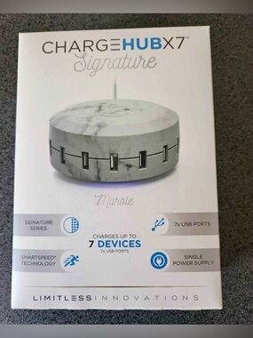 Brand new  ChargeHub X7 Signature Marble 7-Port USB Charging Station